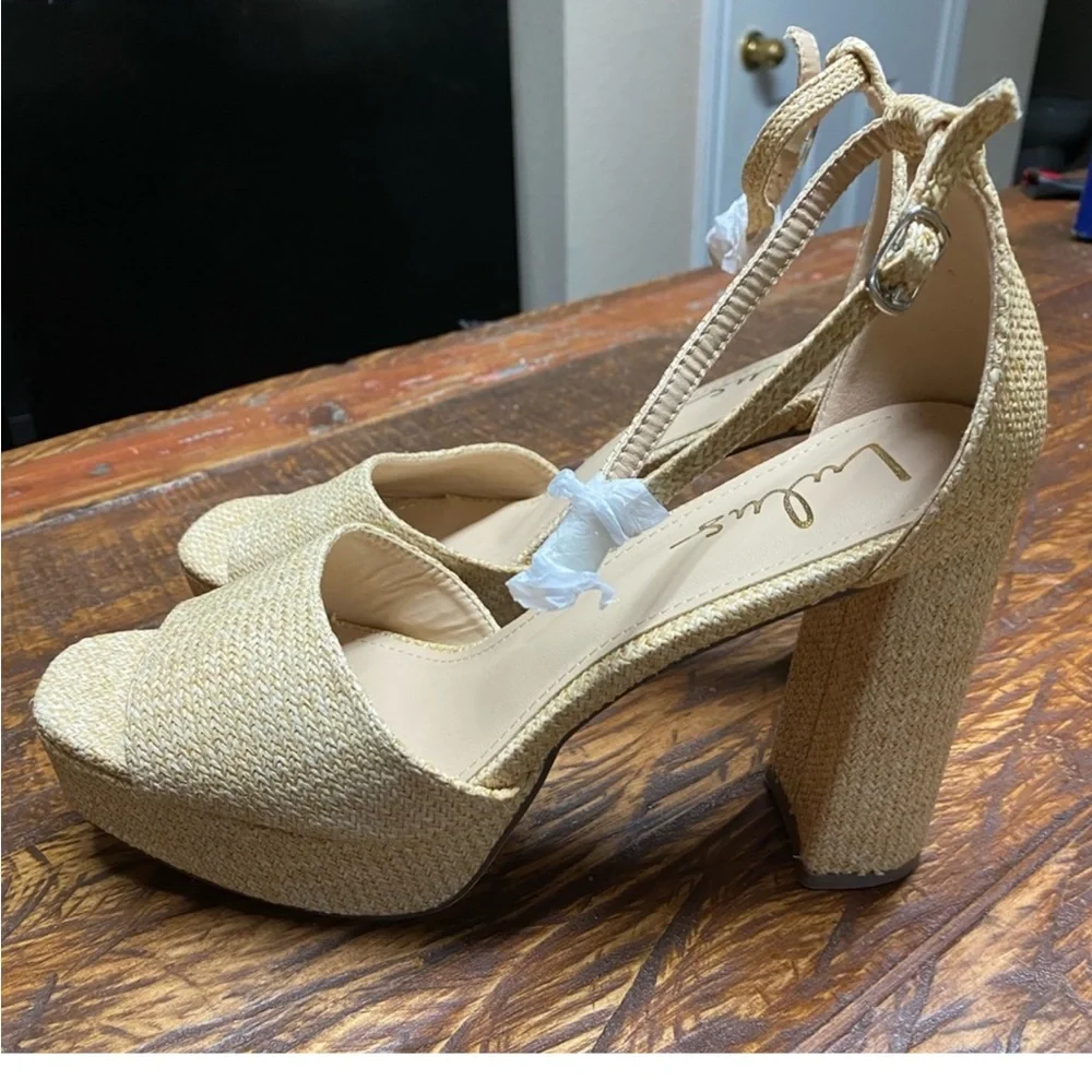 Lulus Kinuka Natural Raffia Ankle Strap High Heel Platform Sandals Size 11